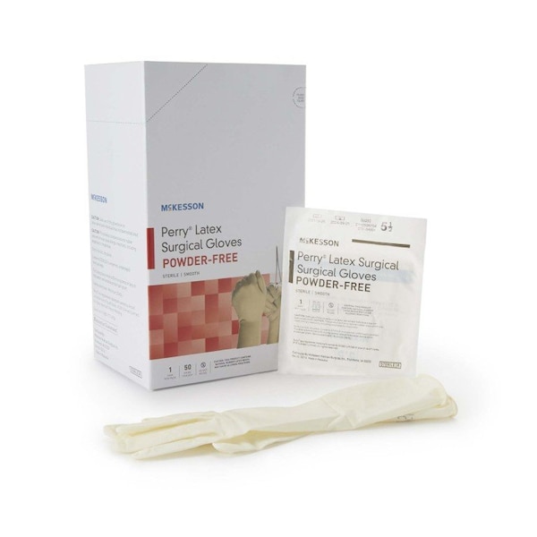 Mckesson Disposable Gloves, 9 mil Palm, Latex, Powder-Free, 5.5, 1 PR, Cream 20-1055N - main